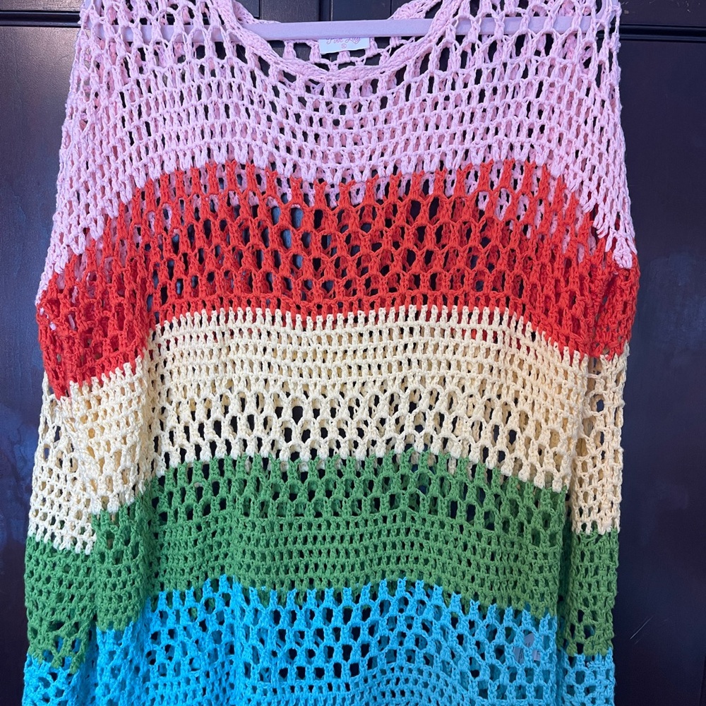 Pink Lily Multicolor Crochet Sweater